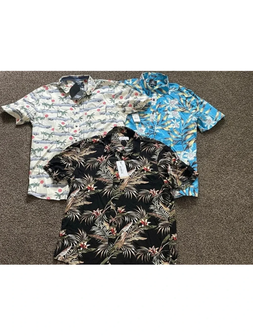 3 Men’s Hawaiian Button Up Shirts Size L Volcom, Reverse Threads